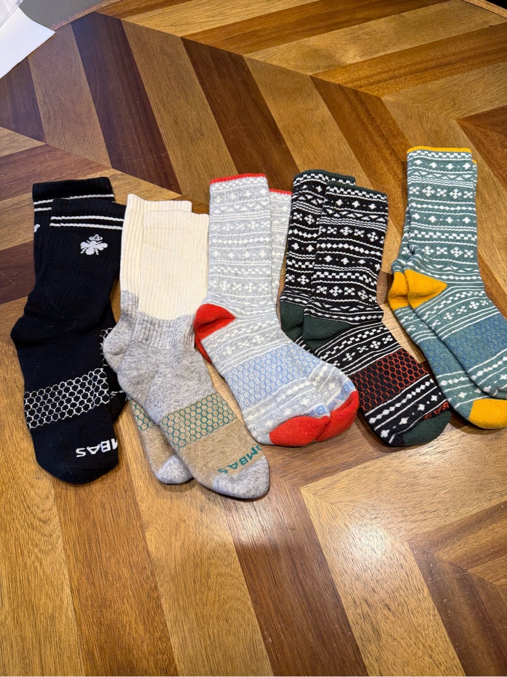 Bombas size medium Assorted Crew Socks - Patterned Multi-Color 5 pair